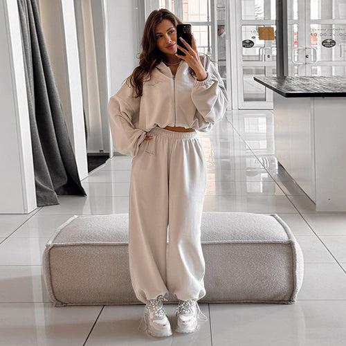 Damen lässiges Cropped Sweatshirt und Jogginghose Set EB