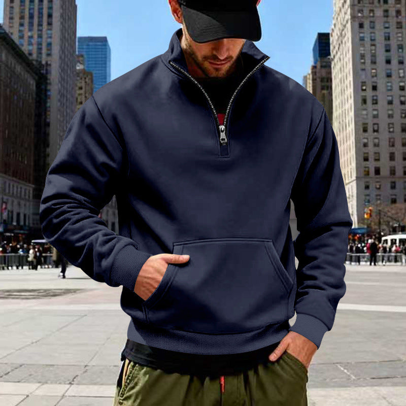 Herren Halbzip-Sweatshirt mit Kängurutasche und Stehkragen EB