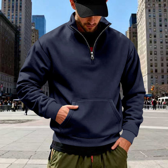 Herren Halbzip-Sweatshirt mit Kängurutasche und Stehkragen EB
