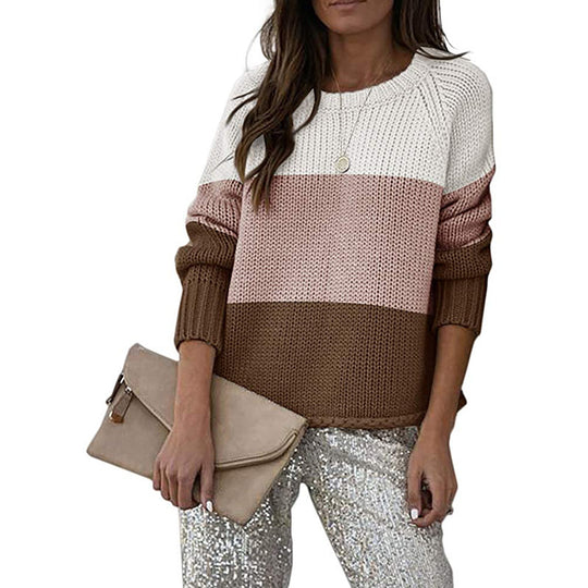 Damen Strickpullover mit modernem Farbblockdesign EB