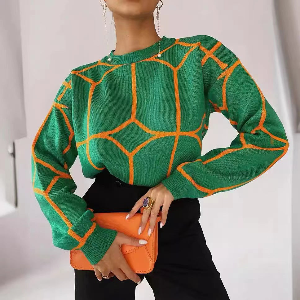 Damen strukturiertes Pullover mit geometrischem Muster und lässigem Schnitt EB