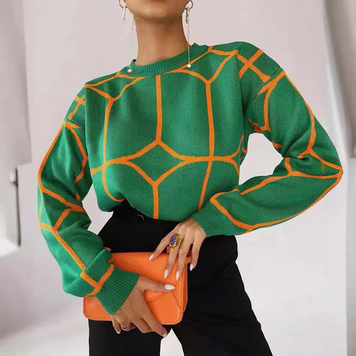 Damen strukturiertes Pullover mit geometrischem Muster und lässigem Schnitt EB
