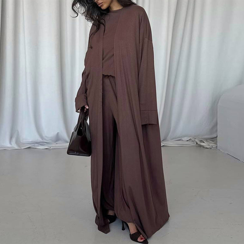Damen elegantes Maxi-Kleid mit weit geschnittenem Cardigan EB