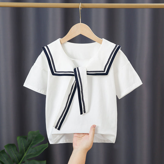 Mädchen Matrosenbluse mit modernem Kragen und Rüschendetails EB