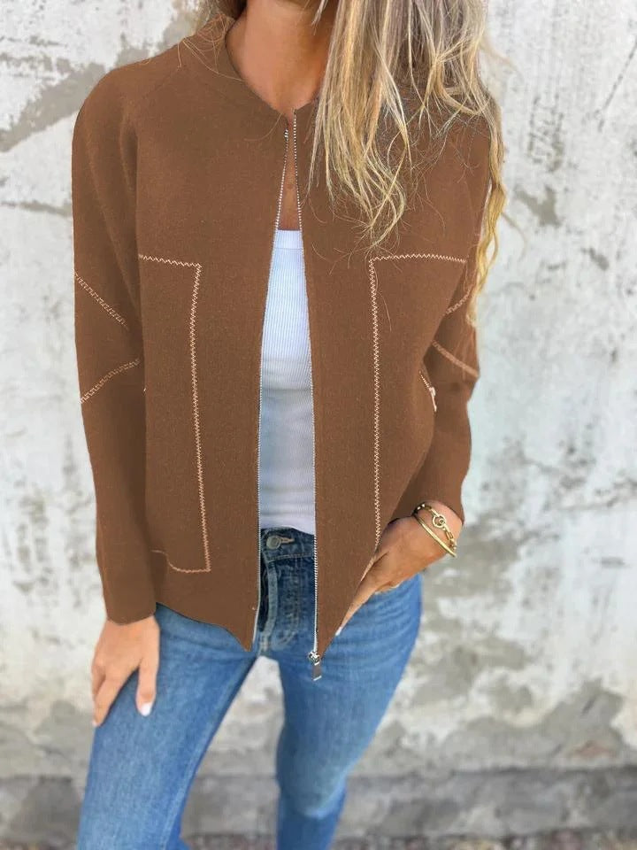 EB | Strickjacke Jacke Wollmischung Lockere Passform Reißverschluss Seitentaschen