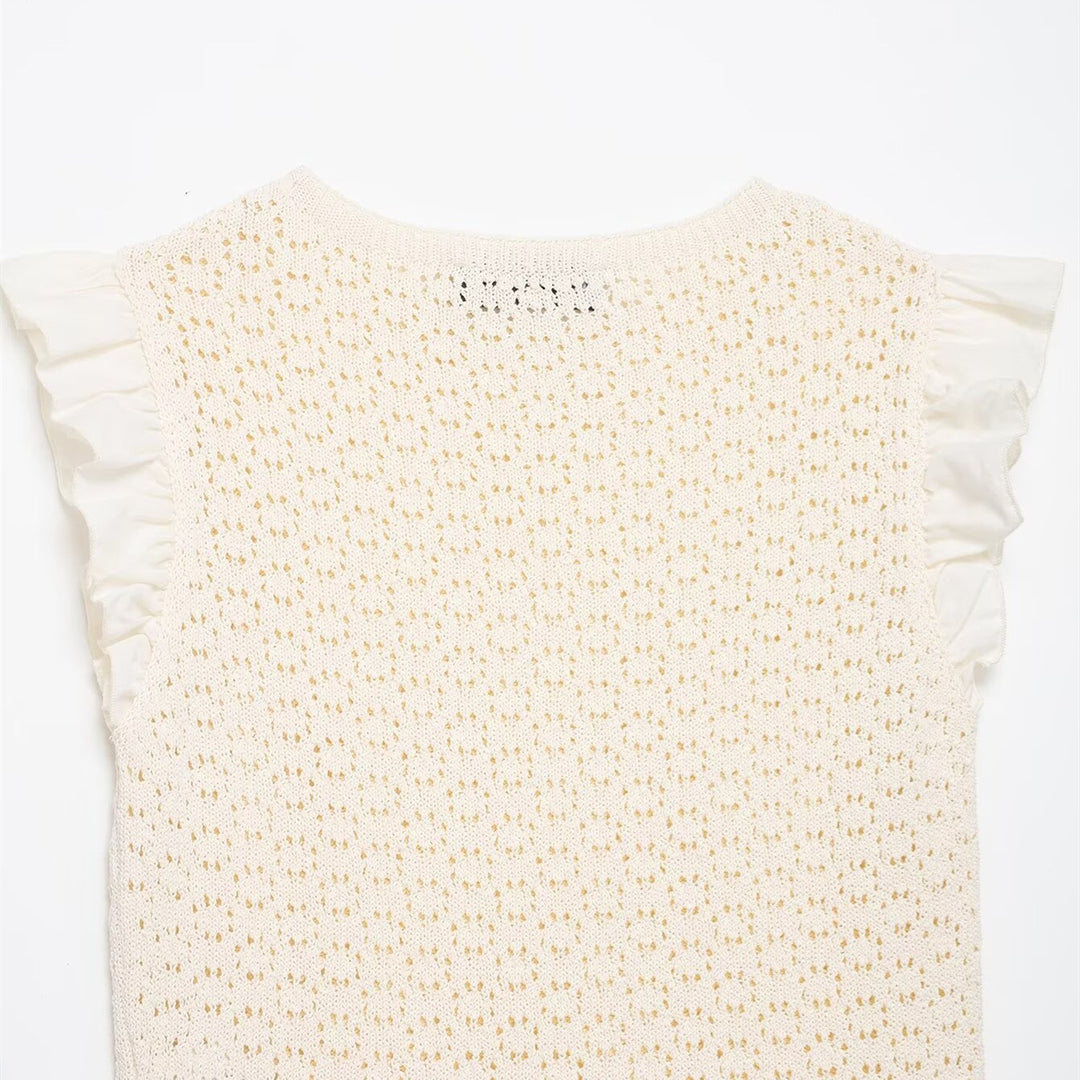 Damen Rüschenshirt mit feiner Lochstickerei und gerafftem Saum EB