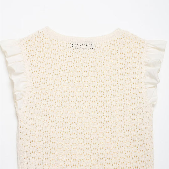 Damen Rüschenshirt mit feiner Lochstickerei und gerafftem Saum EB
