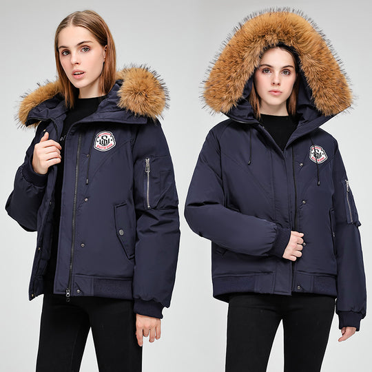 Damen Sportliche Pufferjacke mit abnehmbarem Kunstfellkragen und praktischen Taschen EB