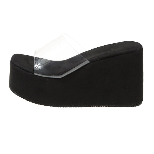 Damen Plattform-Sandalen mit transparentem Riemen und buntem Streifendetail EB