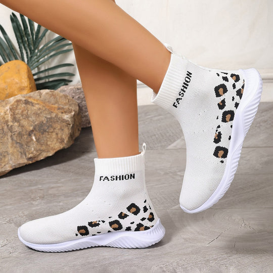 Damen modische Sockensneaker mit animalischem Muster und elastischem Obermaterial EB