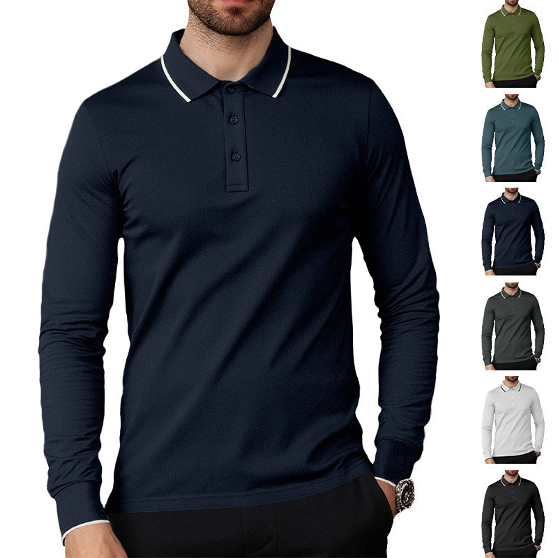 Herren nan langärmeliges Piqué-Poloshirt mit Kontrastpaspel am Kragen und Bündchen EB