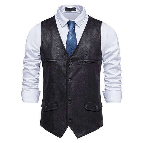 Herren Kunstleder Weste mit modernem Schnitt und praktischen Taschen EB