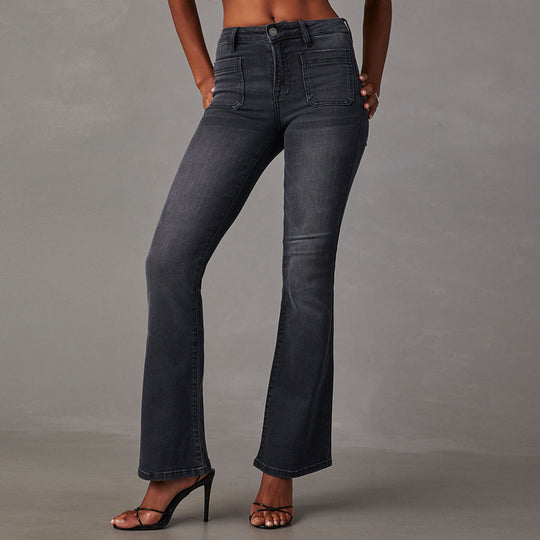 Damen Hochtaillierte Bootcut Jeans mit elegantem Schnitt und hochwertiger Denim-Qualität EB