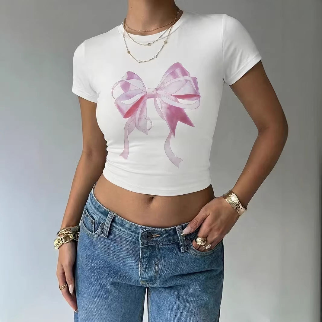 Damen Crop-Top mit zartem Schleifenmotiv EB