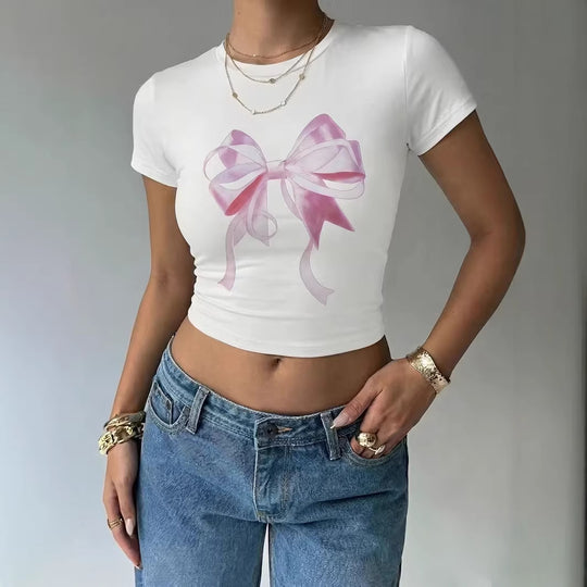 Damen Crop-Top mit zartem Schleifenmotiv EB