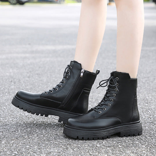 Damen robuste Schnürstiefel mit hoher Sohle und praktischem Design EB