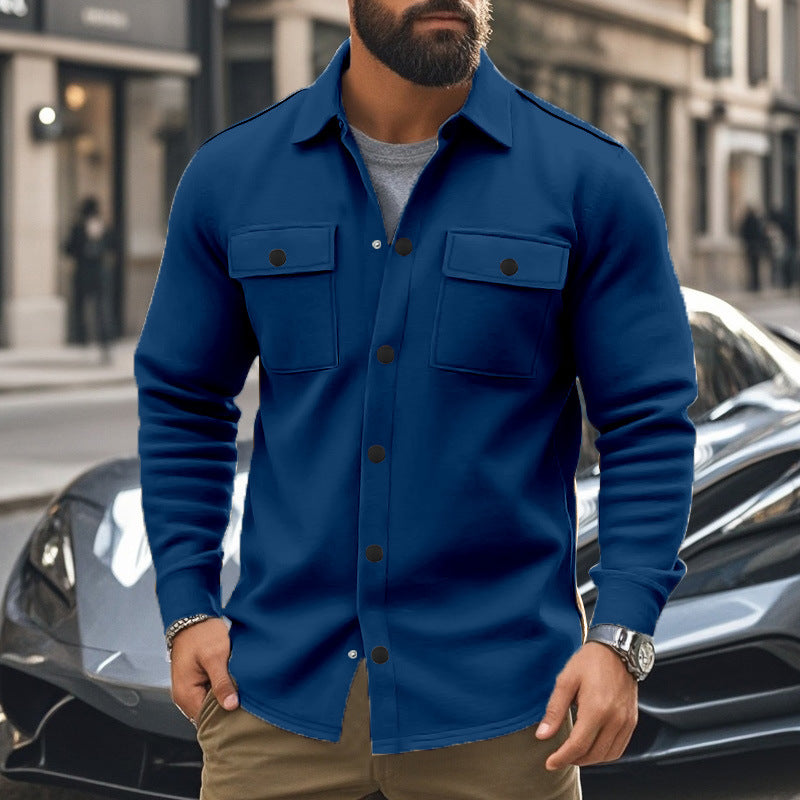Herren nan Wollmix-Überhemdjacke mit Pattentaschen verdeckter Druckknopfleiste und Hemdkragen EB