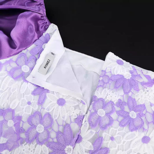 Damen Elegantes Spitzenkleid mit voluminösen Puffärmeln EB