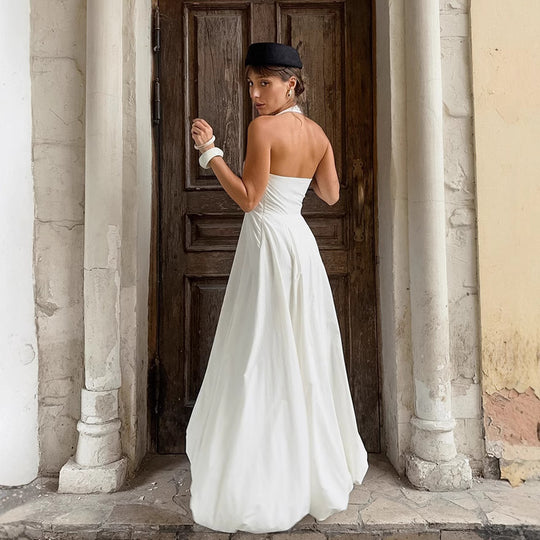 Damen Strapless Mai-Kleid mit elegantem hohem Schlitz und fließendem Rock EB