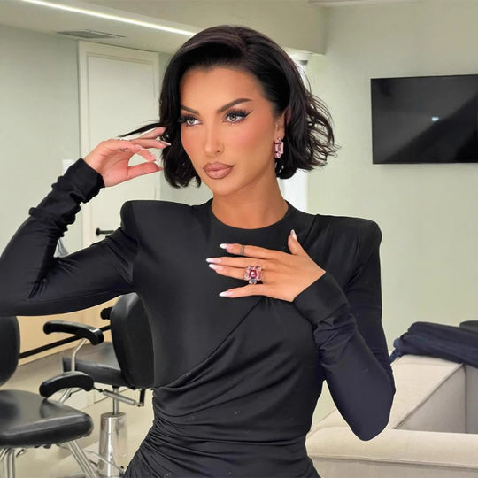 Damen elegantes Wickelkleid mit raffinierten Schnittführungen und langen Ärmeln EB