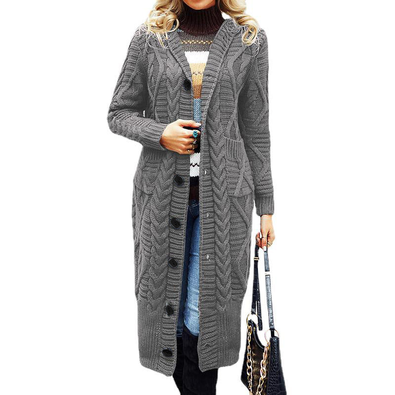 Damen Strickmantel mit Kunststrickmuster und Taschen EB