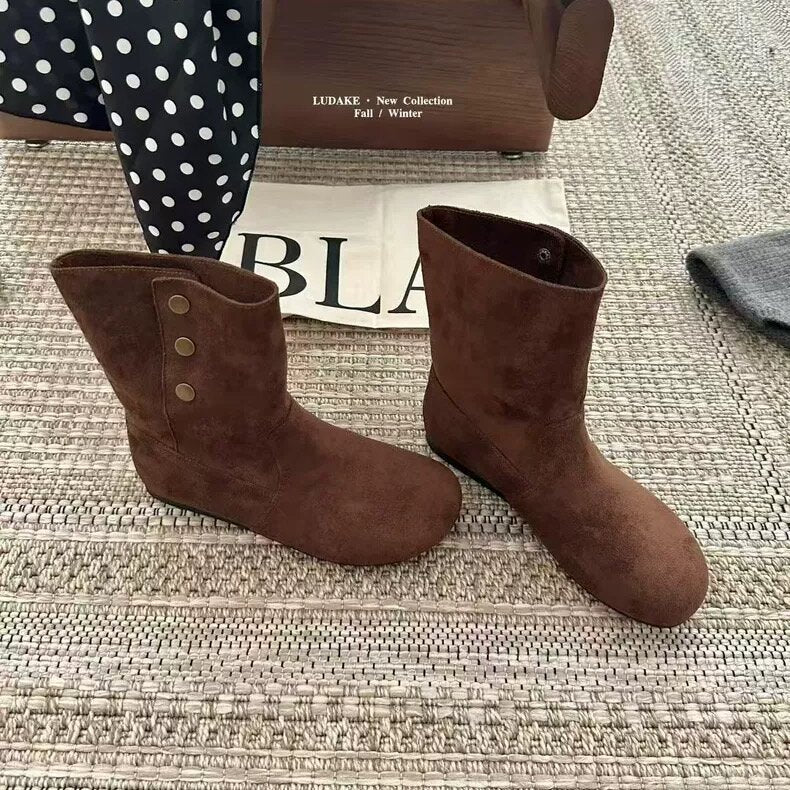 Damen Elegante Stiefel mit modischer Knopf-Dekoration EB