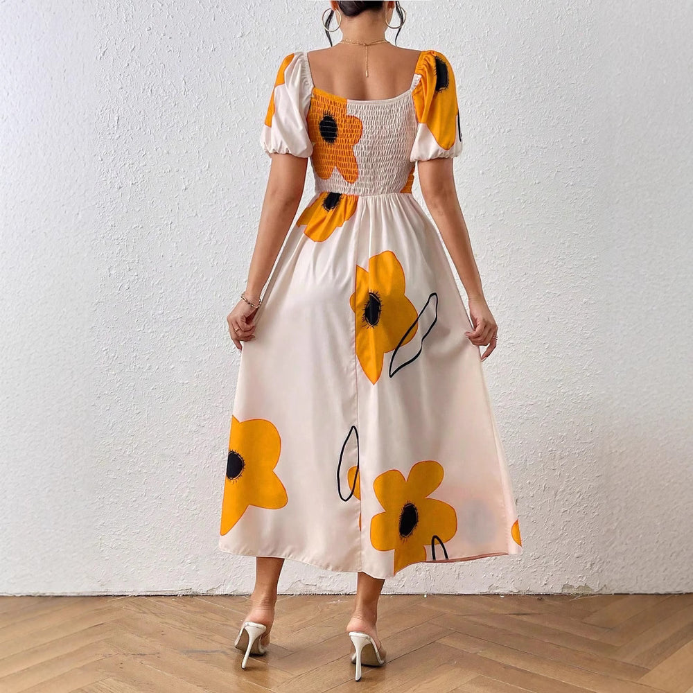 Damen Blütenverziertes Sommerkleid EB