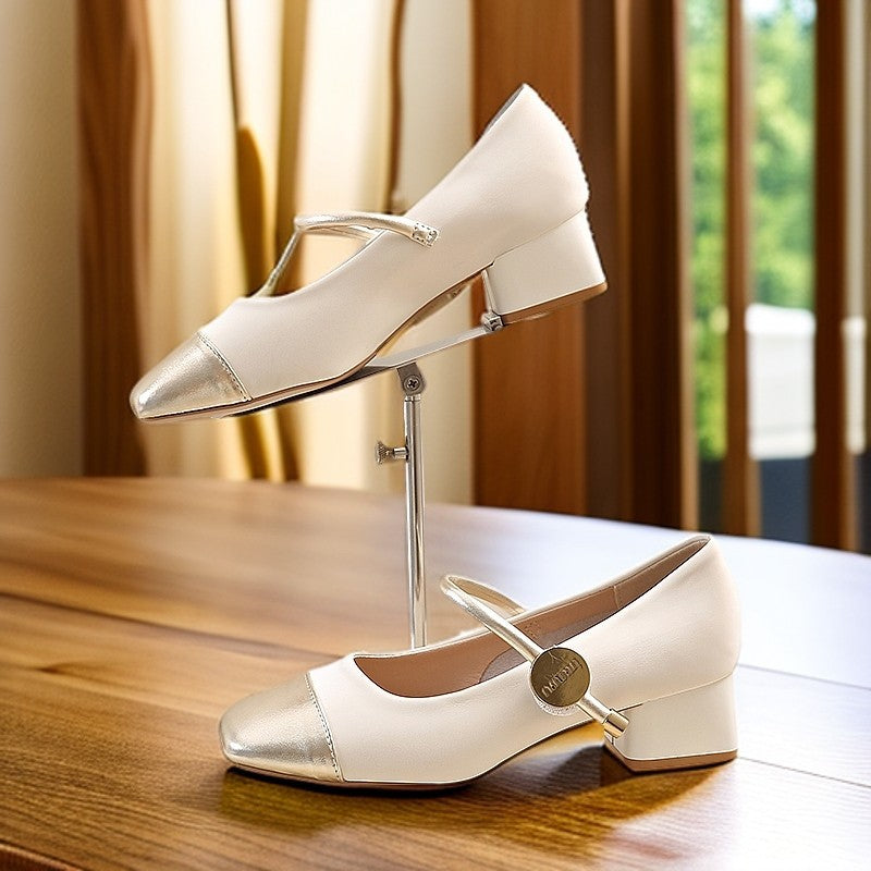 Damen Mary Jane Schuhe mit glänzendem Absatz EB