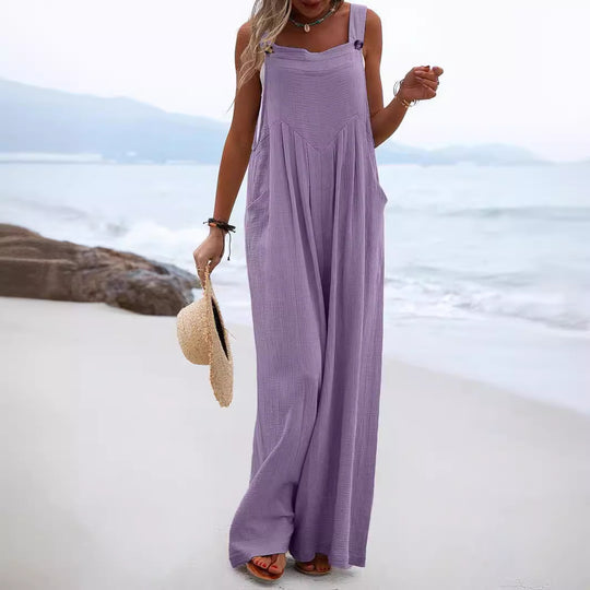 Damen luftiger Jumpsuit mit praktischen Taschen und verstellbaren Trägern EB