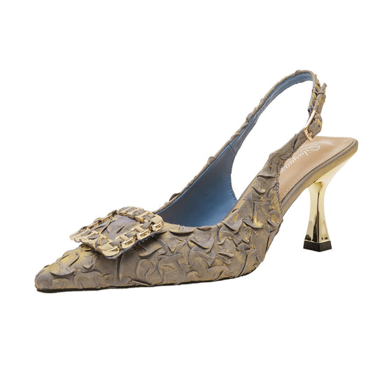 Damen Slingback-Pumps mit elegantem Schmuckdetail und modischem Blockabsatz EB