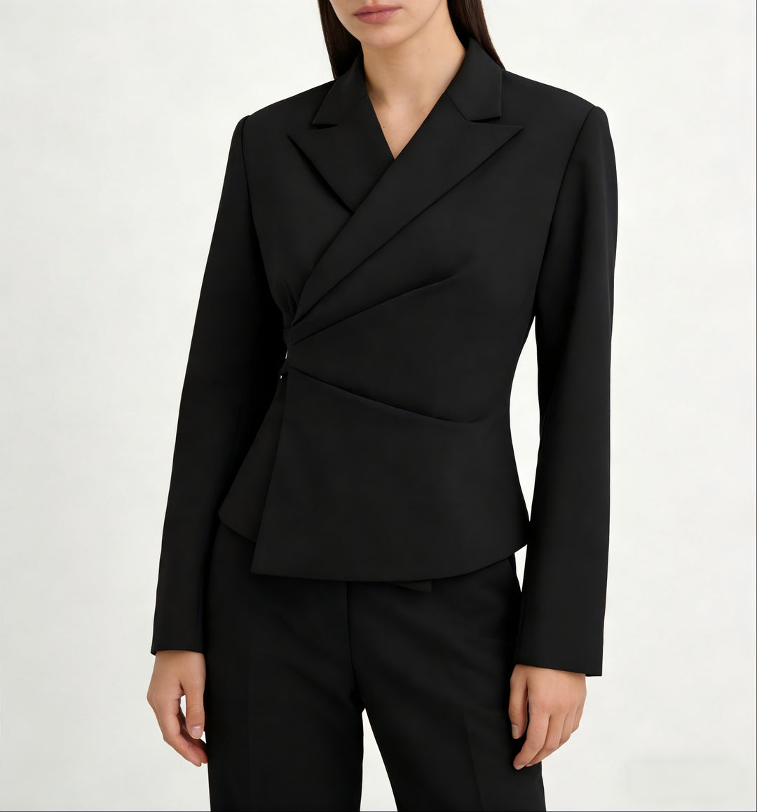 Damen Taillierter Wickel-Blazer mit drapierter Peplum-Silhouette EB