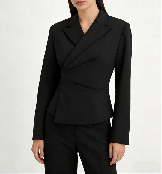 Damen Taillierter Wickel-Blazer mit drapierter Peplum-Silhouette EB