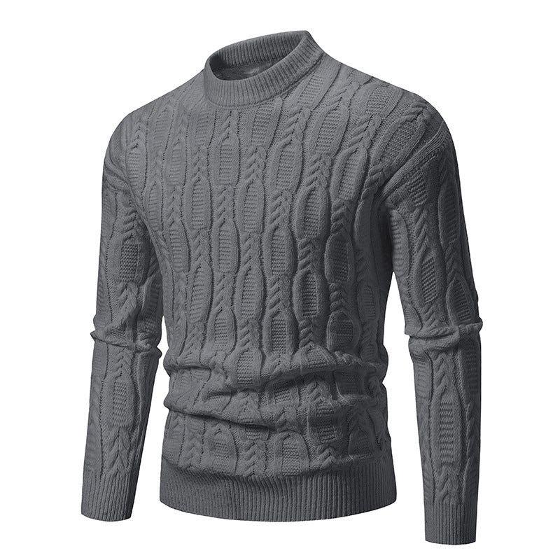 Herren Strickpullover mit modernem Zopfmuster und hohem Kragen EB