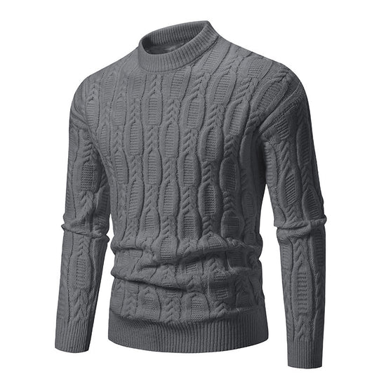 Herren Strickpullover mit modernem Zopfmuster und hohem Kragen EB