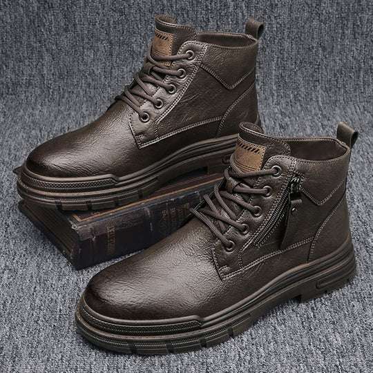 Damen Robuste Lederstiefel mit praktischem Reißverschluss und dämpfender Sohle EB