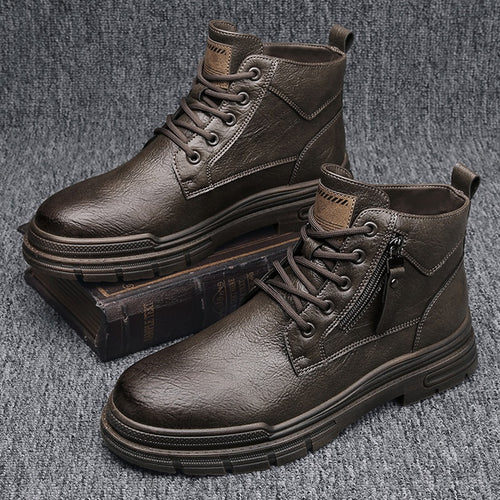Damen Robuste Lederstiefel mit praktischem Reißverschluss und dämpfender Sohle EB