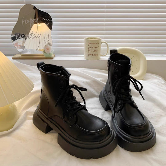 Damen Rustikale Ankle Boots mit dicker Sohle und praktischer Schnürung EB