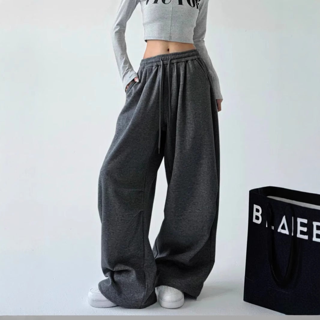 Damen nan weite taillenhohe Loungehose aus weichem Baumwollmix mit Tunnelzug und Seitentaschen EB