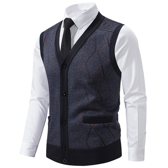 Herren modische Strickweste mit raffinierten Mustern und praktischen Taschen EB