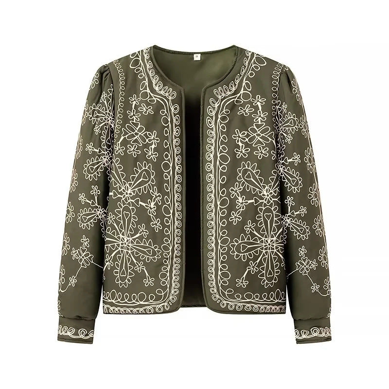 Damen gestickte Blumenjacke mit Volumenärmeln EB