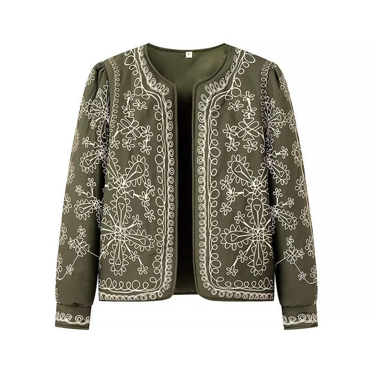 Damen gestickte Blumenjacke mit Volumenärmeln EB