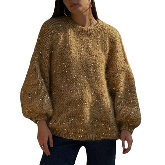 Damen Glitzernder Strickpullover mit weitem Schnitt und eleganten Akzenten EB