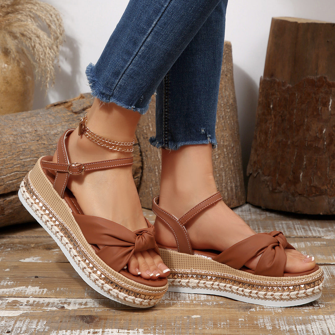 Damen elegante Plateau-Sandalen mit dekorativem Knötchen-Design EB