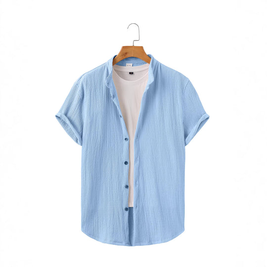 Herren nan leichtes Knitterstruktur-Überhemd mit umgeschlagenen Ärmeln entspannter Overshirt-Silhouette EB