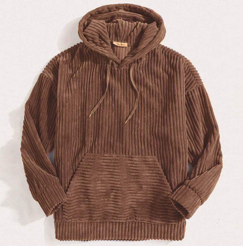 Unisex nan gerippter Samt-Hoodie mit Kapuze und Kängurutasche EB