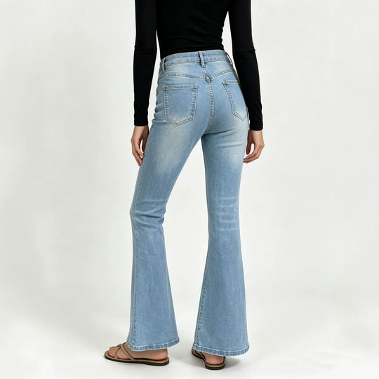 Damen nan hochgeschnittene Jeans mit schmaler Hüftpartie und weitem Schlag mit elastischem Bund EB
