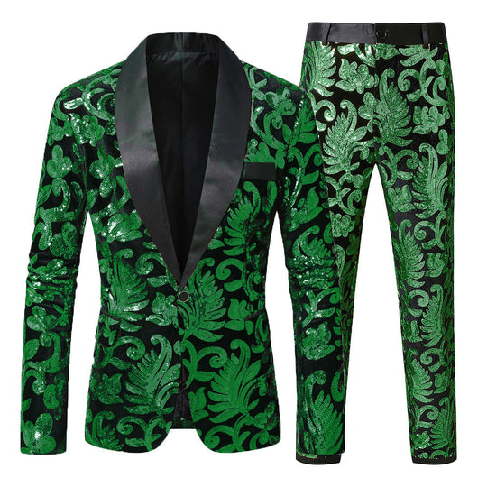 Herren glitzernder Smokinganzug mit floralen Paillettenmustern EB