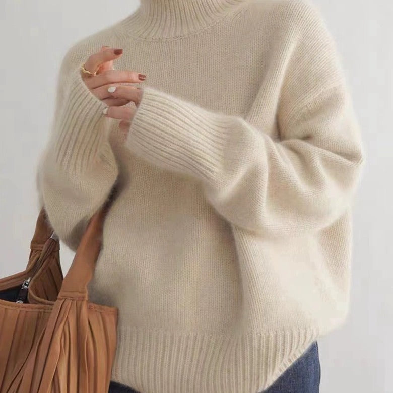 Damen Oversize Feinstrickpullover mit hohem Rollkragen und Seitenschlitzen EB