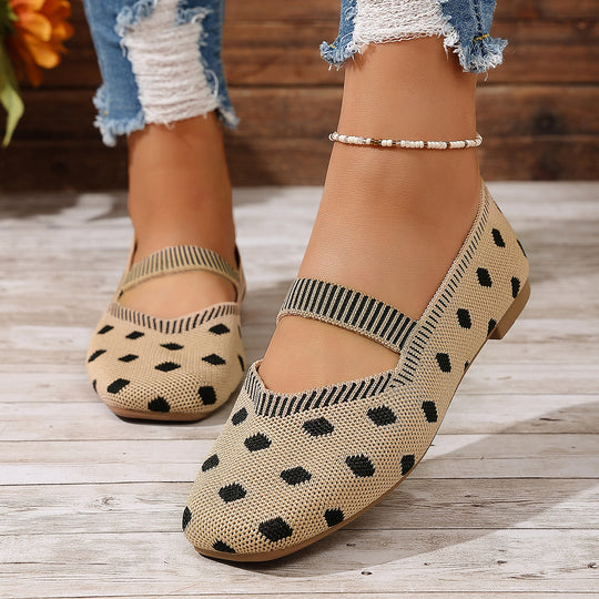Damen Ballerinas mit elastischem Riemen und Polka-Dots EB