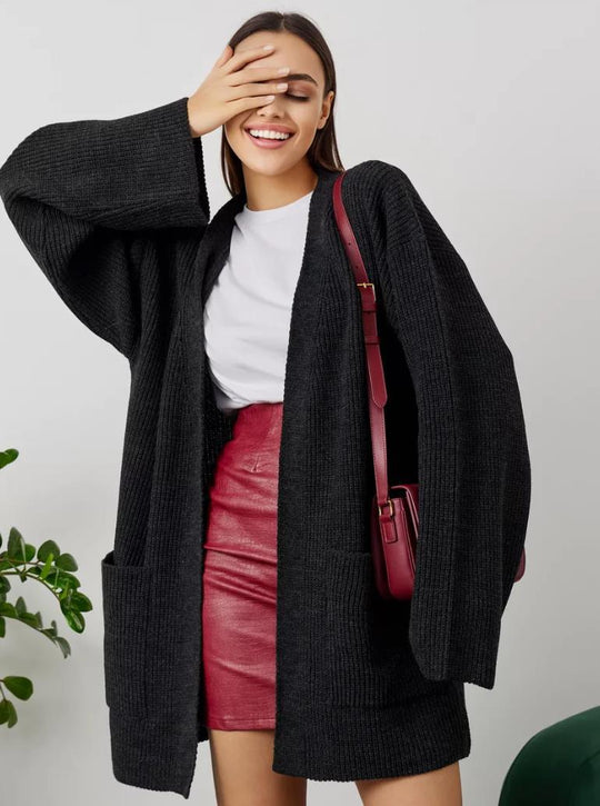 Damen Großer Strickcardigan mit voluminösen Ärmeln und praktischen Taschen EB